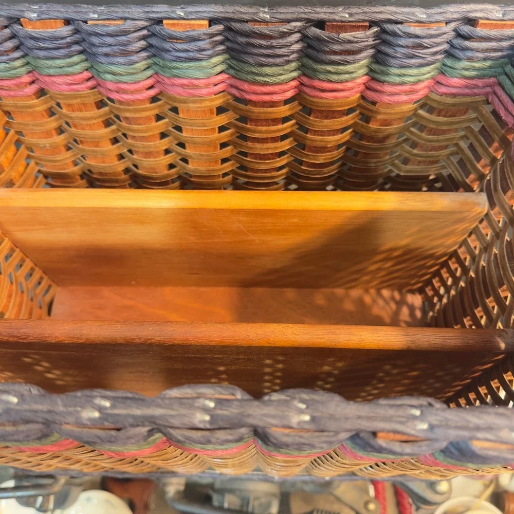 Foxcreek Basket Co Handmade  Woven Wood Divided Organizer Basket Multicolor Trim